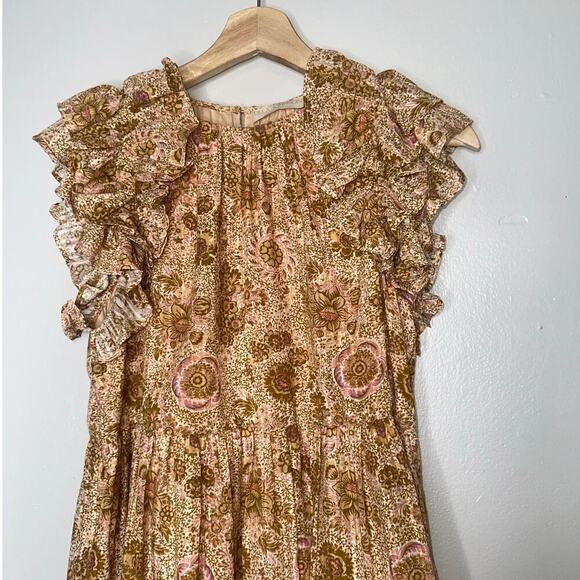 Ulla Johnson Adele Mini Dress Ruffle Sleeves in Meadow Orange/Yellow Size 0/XS - Picture 3 of 8
